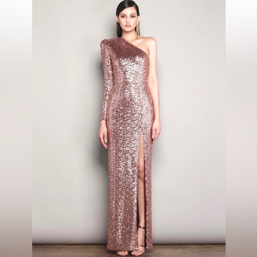 Bronx and Banco Galaxy One Shoulder Sequined Gown EUC